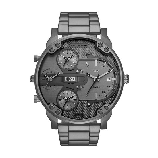 Diesel Mr. Daddy 2.0 DZ7487 XXL Herrenuhr mit blauem Zifferblatt und vier Zeitzonen Frontansicht