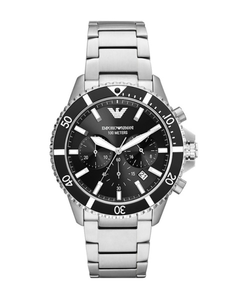 Emporio Armani AR11360 Renato Herren-Chronograph Edelstahl Silber mit schwarzem Zifferblatt Frontansicht