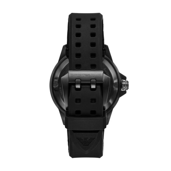 Emporio Armani AR60085 Gehäuseboden aus Glas mit Sicht auf den Rotor des Automatikwerks
