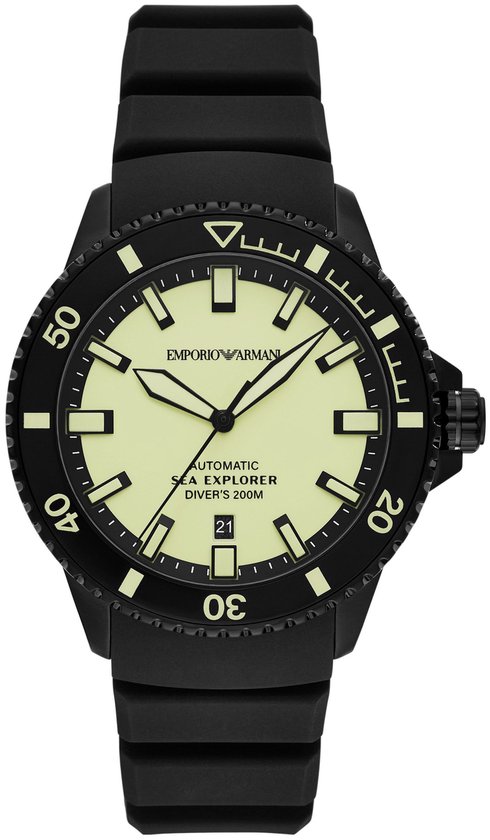 Emporio Armani AR60085 Luigi Herren-Automatikuhr mit sichtbarem Skeleton-Uhrwerk Frontansicht